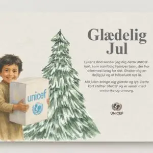 julekort med barn og juletræ