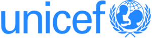 unicef blå logo af en voksen der holder et lille barn